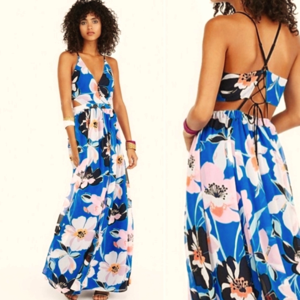 Express Blue Flower Maxidress Cutouts, Large